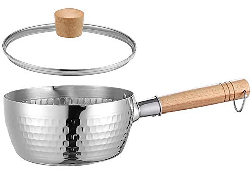 OIFAODAO, Traditional Japanese Pot Stainless Steel Saucepan Milk Sauce Pan with Glass Lid, Wooden Handle and Oil Drip Rack, Cooking Tool for Kitchen,Stainless Steel Pots(16cm/6.3in)