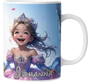 Personalisierte Tasse mit Namen | Prinzessin | Keramik Becher – süße Prinzessinnen Kindertasse, Geschenkidee für Frauen, Mädchen Kinder Märchen Cartoon Namenstasse – spülmaschinenfest