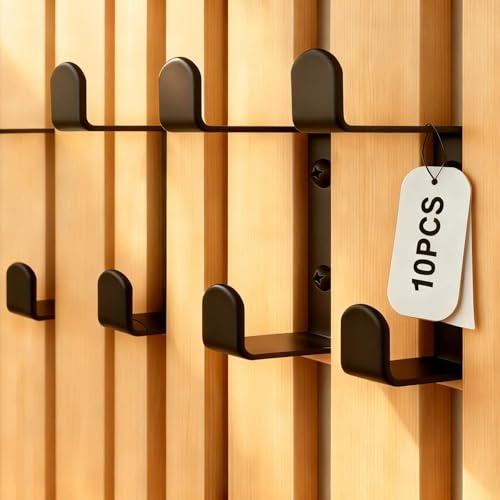 LINTRA 10 Stück Haken Akustikpaneele, 13 mm Kleiderhaken Akustikpaneele, Kohlenstoffstahl Jackenhaken, Doppelhaken-Design Paneele Haken, Schwarz, für Aufhängen von Handtüchern, Kleidung, Taschen