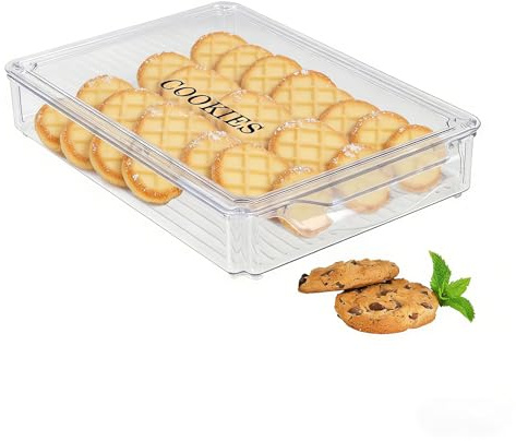 Hynorian Keksdosen groß transparent rechteckig 30×20×4.5 cm – Kunststoff Keksdose mit Deckel – stapelbare Plätzchen Gebäckdose für Küche und Vorrat zur Aufbewahrung von Keksen, Bonbons sowie Snacks
