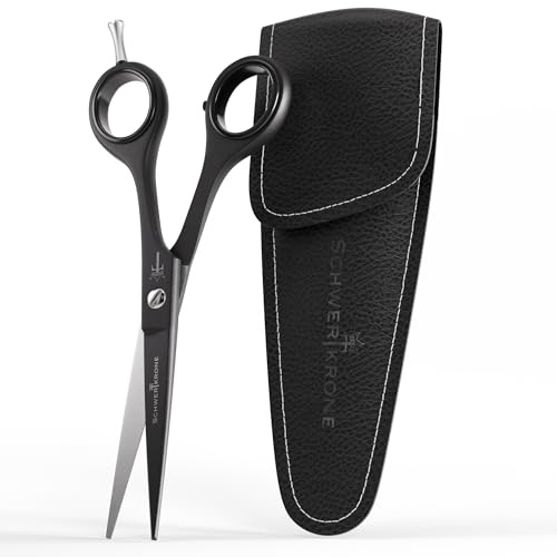 Schwertkrone® Ciseaux de coiffeur professionnels 6 pouces – Ciseaux à cheveux en acier inoxydable noir mat pour une coupe de cheveux précise, soin de la barbe et kit de coiffeur à domicile, étui