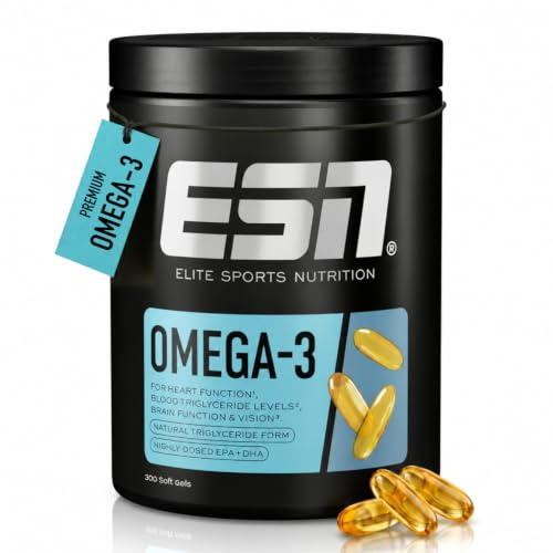 ESN Omega-3-300 Kapseln, 100 Portionen, ohne fischigen Nachgeschmack | Hochdosiert mit 1200 mg EPA und 900 mg DHA pro Tagesportion - getestet auf Schwermetalle