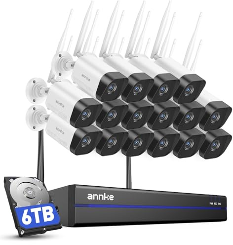 ANNKE Wireless Security Camera System, 16CH 4K NVR CCTV Camera System with 6TB HDD, 16X 3MP Wi-Fi Cameras, 24/7 Recording, Human Detection, Two Way Audio, Email App Alerts, No Monthly Fee