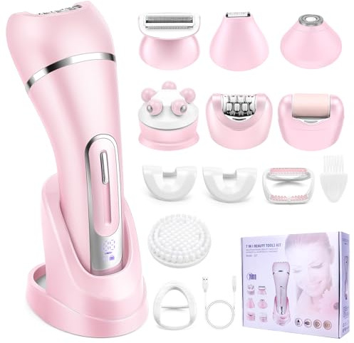 7 In 1 Damenrasierer Elektrisch,Rasierer Damen Epilierer Damen IPX7 Wasserdicht Bikini Damen Intimbereich Led-AnzeigeTrimmer Intimrasierer für Frauen für Bikini,Achseln,Beine (Rosa)