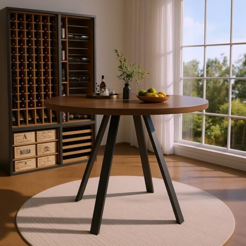 vutizal Esstisch Quadratisch 80x80 cm Nussbaum-Optik Schwarz – Moderner Tisch für Küche und Homeoffice, Platzsparend für 4 Personen