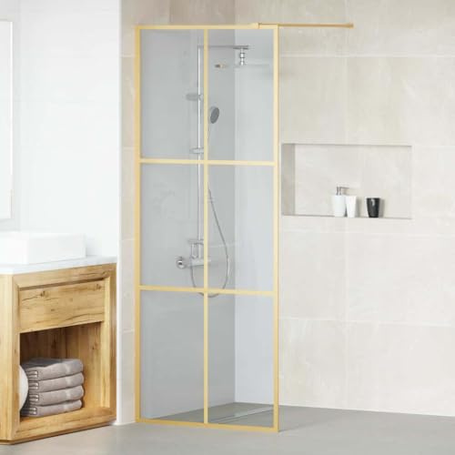 Mokuyary Walk-in duschvägg guld 80 x 195 cm härdat glas, duschvägg för dusch, duschavskiljare, gå i dusch, duschskiljevägg, glasvägg för badrum