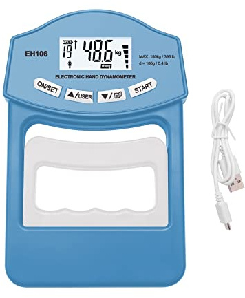 Dinamometro, 396Lbs/180Kg Dinamometro digitale a mano Misuratore di forza della presa USB Schermo LCD Hand Grip Dinamometro Tester di forza della presa(Blue Grip Meter)