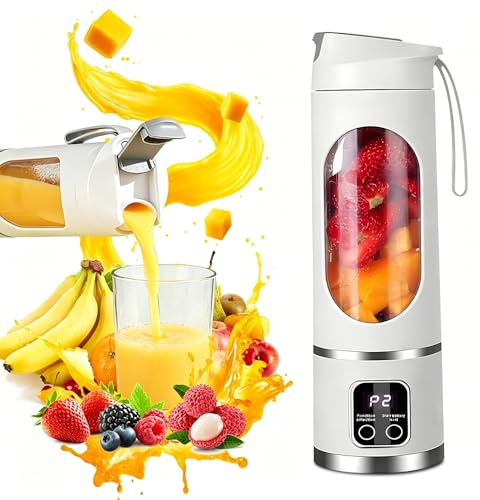 Mixeur Portable Pour Smoothie, 450ML Mixeur Portable USB, Blender Portable Smoothie 12 Lames Tranchantes écran LED, Mini Blender Smoothie pour le sport les voyages et la cuisine (Blanc)