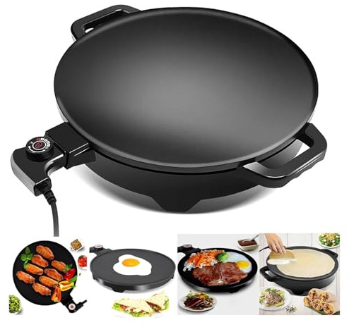 15,7 tums elektrisk crepe med 5-växlad temperaturreglering, stor non-stick pannkaka stekpanna för pannkakor för pannkakor, chapati, roti, omelett, ägg och pizza,