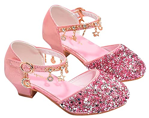 Prinsessa glitter skor flickor: Klackskor kristallskor med rosett bröllopsskor med ankelrem glitter pumps eleganta högklackade skor bekväma bröllopsskor för fest
