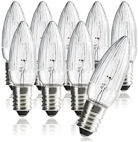 com-four® 9x Riffelkerze warmweiß für Schwippbögen mit 16 Lampen | Ersatzbirnen für Lichterkette oder Pyramide - 14V / 3W - mit E10 Schraubgewinde