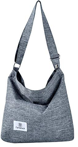 Fanspack Umhängetasche Damen, Canvas Tasche Umhängetasche Canvas Hobo Bag Crossbody Bag Damen Handtaschen Damen Canvas Damentaschen Groß Kapazität Schultertasche (Grau)