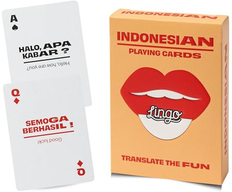 Lingo Playing Cards | Language Learning Game Set | Fun Visual Flashcard Deck to Increase Vocabulary and Pronunciation Skills (Indonesian)