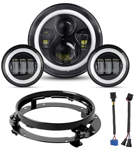 YEEGO DIRECT 7 inch Motorcycle LED Headlight 4.5 inch Fog Passing Lights for Road Kin-g Ultra Clas-sic Elec-tra Street Gli-de Tr-i Cv-o Heri-tage Sof-tail Slim Delu-xe Fat-boy, DOT Approved(Black)