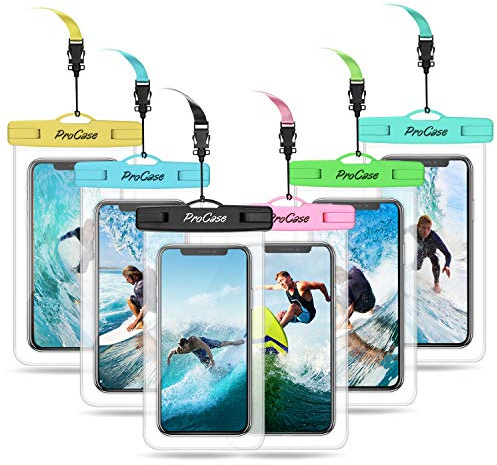 ProCase 6Stück Wasserdicht Uni Handyhülle bis 6.9 Unterwasser Handytasche für iPhone 12/11/XR/XS Pro Max/X/8/7/6S/Plus/SE/Galaxy S20Ultra/10Plus/ 9/8/Note/10plus/9/8/Pixel4/3/2/XL/Huawei -Multifarben