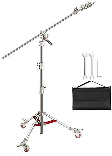 Neewer Pro 100% Edelstahl C Ständer Lichtständer mit Rollen max. Höhe 440 cm mit 218 cm Querstange und leerem Sandsack für Fotostudio Reflektoren Monolichtern und andere Geräte