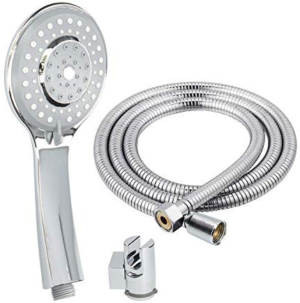 Fontastock FSKFAB011 set de ducha con alcachofa con 5 posiciones, soporte y manguera flexible de acero inoxidable de 1.7m a 2m. con rosca 1/2, y tuercas de sujeción cónica y hexagonal