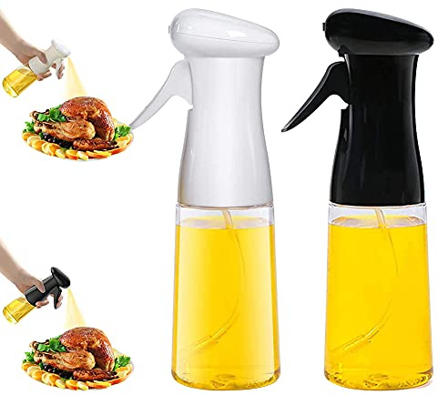 XYDZ Pulverizador Aceite Cocina, 2 Dispensador de Aceite Oliva Botella de 210 ml, Rociador de Vinagre, para Cocinar, Ensalada, Hornear, Pan, BBQ (Blanco+Negro)