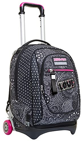 Seven Trolley Scuola New Tech, Nero Fucsia, Yantry Girl, 3 in 1, Triplo Uso, Zaino con Carrello Sganciabile e Crossover System, Viaggio, Bambina Ragazza