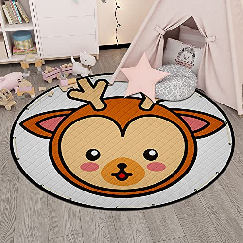 MeeTe Spielzeug Aufbewahrungsdecke Spieldecke Baby Krabbelmatte, Katze Hund Fuchs Bär Elefant AFFE Kuh Runde Baby Spielmatte Teppich, Durchmesser 150cm (Stil 11)