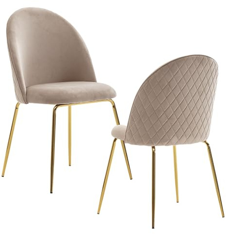 FineBuy Esszimmerstuhl 2er Set Samt mit Steppung, Küchenstuhl | Polsterstühle mit goldfarbenen Metallbeinen, Schalenstuhl skandinavisch, bequeme Sitzschale mit Bodenschonern