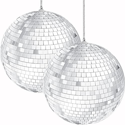 Sfera da discoteca a specchio con corda attaccata per anello da appendere, riflette la luce, bomboniera, 12,7 cm (confezione da 2)
