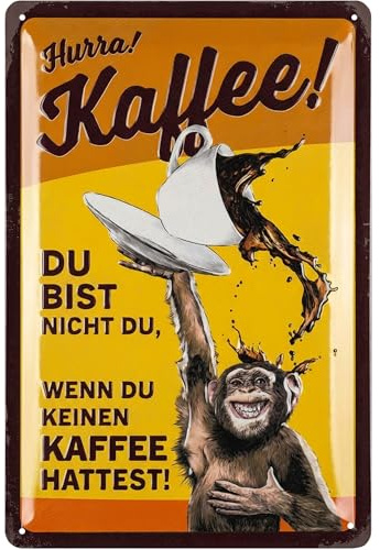 LANOLU Retro Blechschild Kaffee - Kaffee Schild HURRA KAFFEE! - Retro Blechschilder Küche - Kaffee Geschenk, Poster Kaffee Deko Küche als Coffee Bar Schild - Metallschild Küche, 20x30 cm