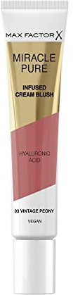 Max Factor Miracle Pure Cream Blush 03 Vintage Peony, Moisturising, Plumps & Hydrates, Buildable Glow, Infused with Hyaluronic Acid & Squalene, Fresh & Healthy Looking Skin, 100% Vegan
