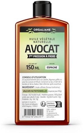 Huile végétale d'Avocat 150 ml - 100% pure - Assaisonnement cuisine - Huile corps et cheveux