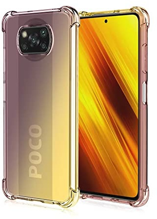 WILLIS Funda para Poco X3 Pro/Poco X3 NFC, Carcasa Protectora de Color Degradado Transparente, 6.67 Case para Teléfono Anticaída y Antiarañazos Oro Negro