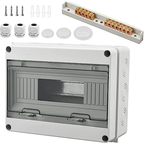 DIN Rail Enclosure, Consumer Unit Box IP65 Waterproof, DIN Rail Box 12 Module, With 7 Terminals, 3 Connectors, Suitable for Outdoor Gardens, Farms, Charging Stations, Wet Rooms