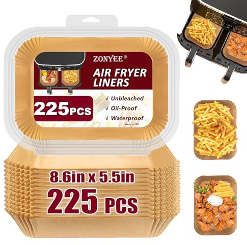 Air Fryer Liners for Ninja Dual, Airfryer Liners Disposable for Ninja AF300UK / AF400UK / DZ400UK / SL400UK, 225PCS Air Fryer Parchment Paper Liners fit Keplin 9L Dual Zone Air Fryer