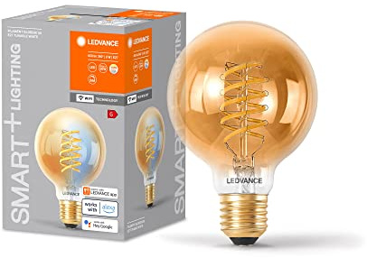 LEDVANCE SMART+ WIFI LED-Lampe, Gold-Tönung, 8W, 650lm, Kugel-Form mit 80mm Durchmesser & E27-Sockel, regulierbares Weißlicht (2200-5000K), dimmbar, App- oder Sprachsteuerung,gute Lebensdauer,4er Pack
