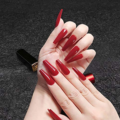Allereya Super Lange Sarg Kunstnägel Ballerina Rot Press On Nails Prom Party Clip On Nails Super Lange Vollflächige Acrylnägel Kunst Für Frauen Und Mädchen 24pcs (rot)