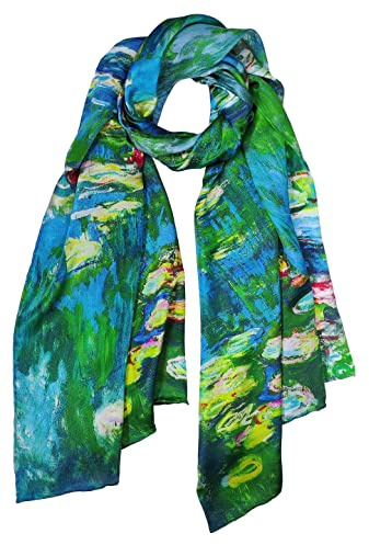 SeaBright Damen Schal Tuch 100% Seide Seidenschal Satin Luxuriös 12 Momme SC-S-BH-2209-11 Grün Blau Blume