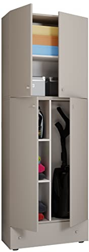 VCM Holz Besenschrank | 6 Fächer | Maße: H. 200 x B. 70 x T. 39 cm | Haushaltsschrank | Mehrzweckschrank | Extra Schublade - Lona