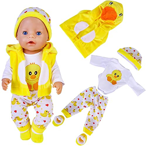 Doll Clothes for 18 Inch Baby Dolls, Sweet Outfits Jumpsuit Top Hat and Socks Compatible with New Born Baby 35-45 cm Dolls Girls Birthday (Chick)(No Doll)