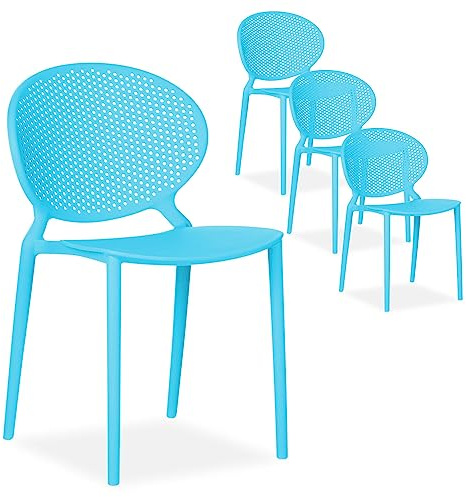 Homestyle4u 2468, Gartenstuhl Kunststoff stapelbar Blau 4er Set wetterfest Gartenmöbel Stühle modern
