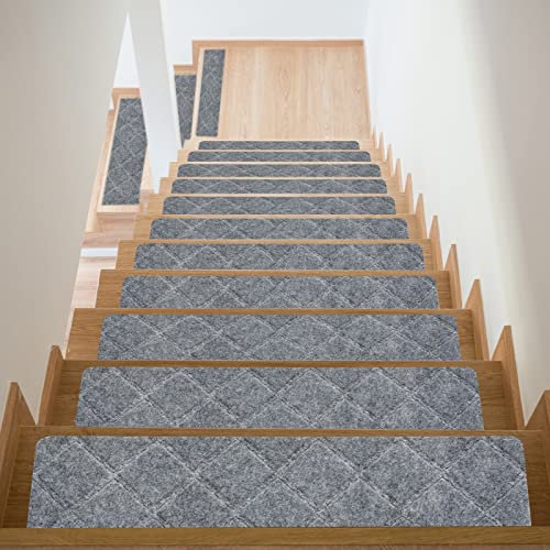 sourcing map Alfombras Antideslizantes para Pasillo Interior 76 x 20 cm 4 Piezas, Peldaños de Escalera Antideslizantes para Escaleras de Madera Interiores, Gris