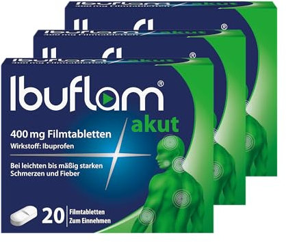 Ibuflam® akut 400 mg IBUPROFEN Schmerztabletten | 3 x 20 Stück | Vorteilspack | Ibu 400 Filmtabletten bei Schmerzen, Zahnschmerzen, Fieber und Erkältung|Schnelle Schmerzlinderung mit Ibuprofen