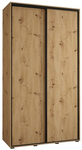 ABIKSMEBLE Davos 1 130 Armoire à Deux Portes Coulissantes pour Chambre à Coucher - Moderne Armoire de Rangement avec Tringle et Étagères -235,2 x 130 x 45 cm - Artisan, Artisan et Noir