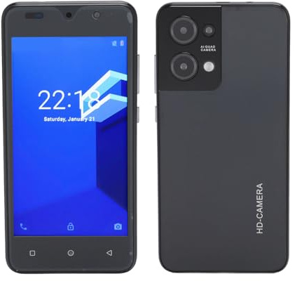 Unlocked Cell Phone, Ultra Slim Smartphone, 5.0 Inch HD Screen, 4GB RAM 32GB ROM, 8MP Dual Camera, Face Recognition, Dual SIM, WIFI, BT, Android12, 6800mAh Battery (Black)