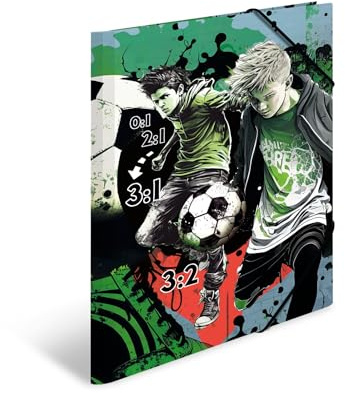HERMA Sammelmappe A3 Fussball, Kinder Eckspanner-Mappe aus Pappe mit Sport Motiv, Gummizug, Innenklappen und Innendruck für Jungen und Mädchen
