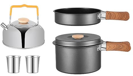 FAIRE 5-Teiliges Camping Kochgeschirr Set, Camping Topf, Outdoor Topf, Camping Set, Pfanne und Wasserkocher für Heim-Bergsteigen