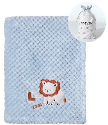 CREVENT - Linda y acogedora Manta cálida de bebé de 75 x 100 cm, para niñas y niños pequeños, Ropa de Cama, Cuna, Cochecito, Fiesta del bebé, cumpleaños, recién Nacido, león Azul