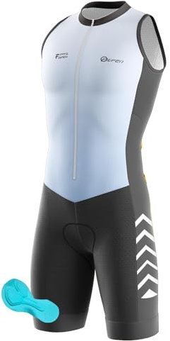 Triathlon Anzug Herren - 2024 Einteiliges Radtrikot - Trisuit Einteiler – Triathlonanzug - Triathlon Einteiler Kurz - 3Taschen für Wettkampf Run, Cycle, Swim (P1,L)