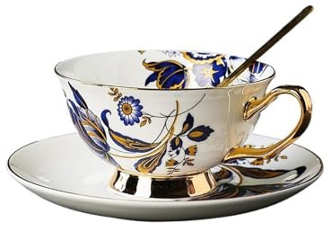 CJHFR472SG Hogar Juego de tazas y platillos europeos, té inglesas cerámica for el hogar, con cuchara, negras Decoración