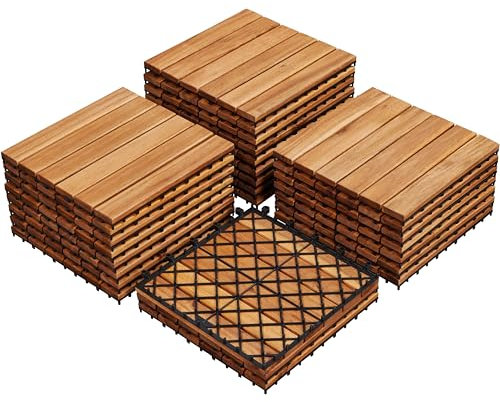 Yaheetech 1 Pack Waterproof Acacia Wood Interlocking Decking Tiles Flooring Tiles 31×31cm for Outdoor & Indoor, Patio, Balcony, Garden, Total 27pcs