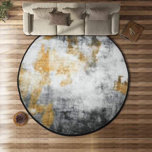 Rururug Teppich Rund 160x160 cm, Moderner Kurzflor, Waschbarer Teppich Wohnzimmer, Anti-Rutsch Unterseite, Schwarz, Grau, Weiss, Tawny, für Schlafzimmer & Kinderzimmer - Terrasse.