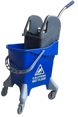 CVS2020.COM Commercial Mop Bucket with wringer 31 Liter with Ergonomic Design, Efficient Cleaning System, Easy Filling & Emptying, Cleaning Trolley on Wheels (Blue, 31L)
